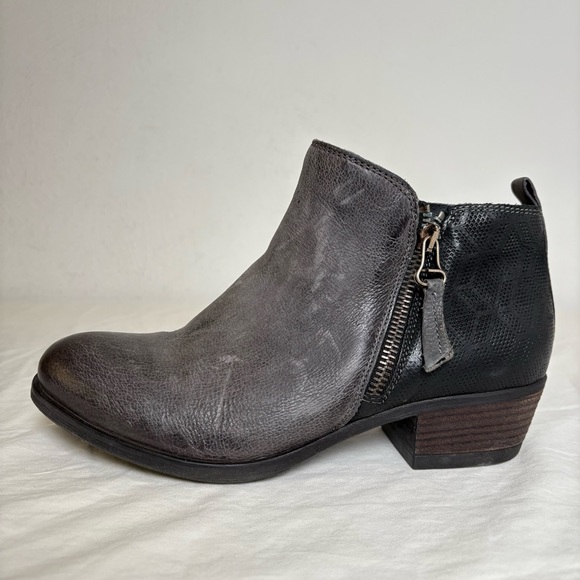 MIZ MOOZ Grey Black Double Zip Leather Ankle Bootie Boots 38 (7.5 & 8) - Picture 3 of 12